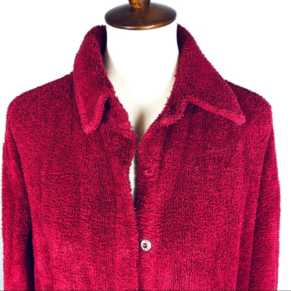 Vintage Monterey Bay Cherry Red Teddy Style Cotton Oversized Jacket Size 8 - Picture 3 of 8